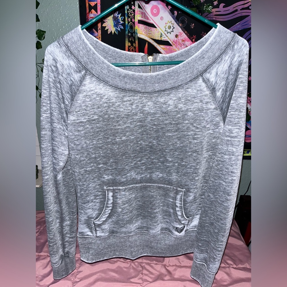grey off the shoulders sweater